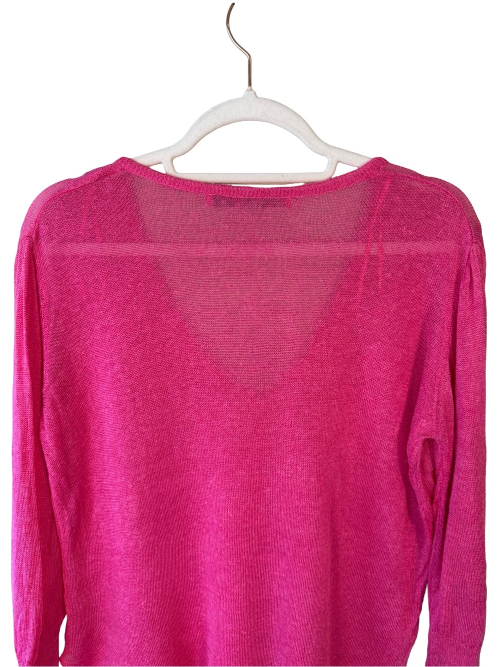 Zara Knit Bright Pink V-Neck Lightweight Sweater Semi Sheer Size M Spring - Picture 11 of 12